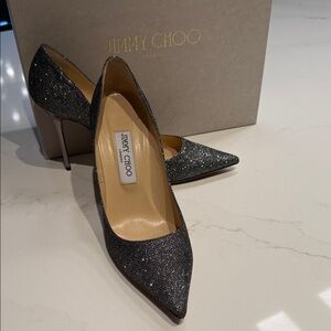 Jimmy Choo 100 Silver Glitter Heels